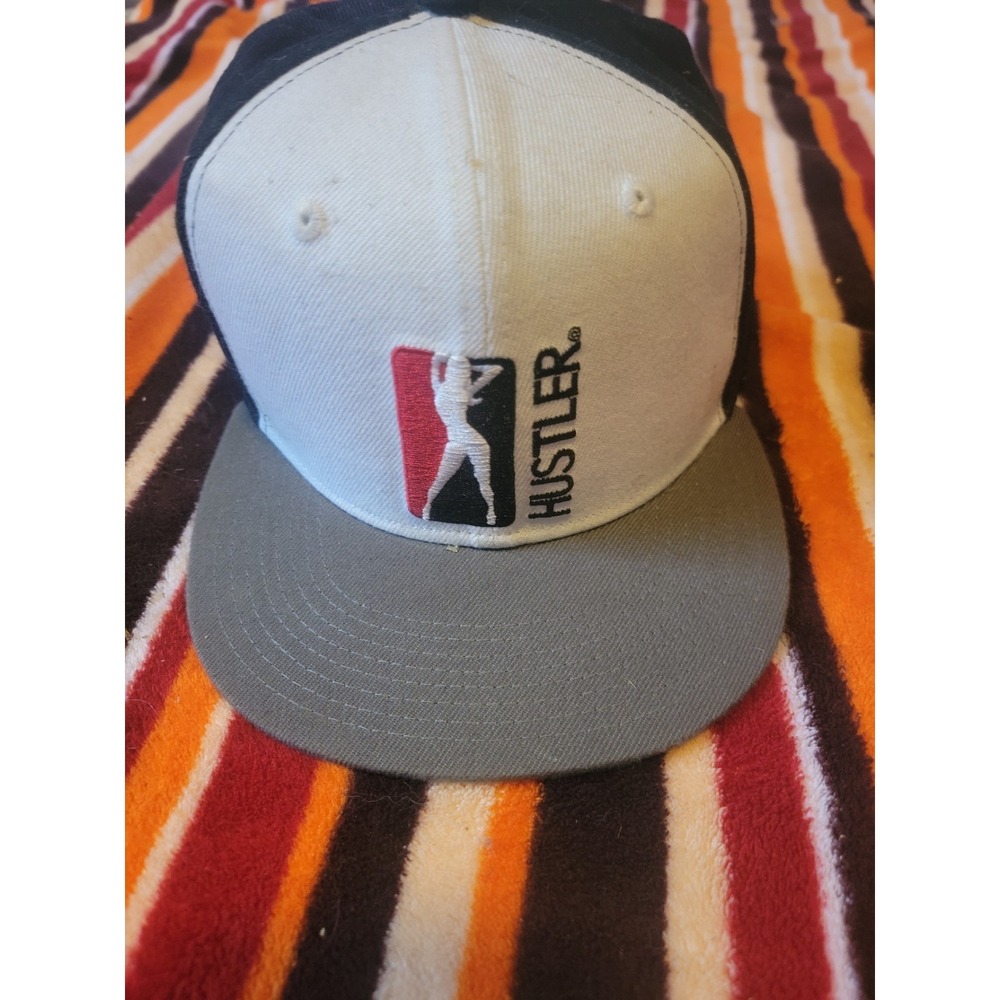 Hustler Flat Fitty Fitted Hat Size M Gray Black‎ Adult Cap Flat Bill